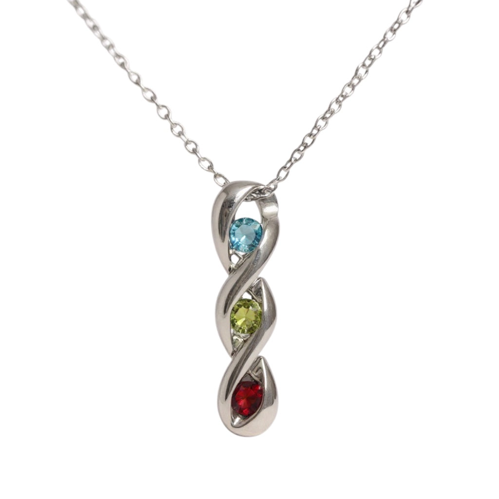 3-Stone Vertical Twist Mother's Family Birthstone Pendant or Necklace- Sparkle & Jade-SparkleAndJade.com 