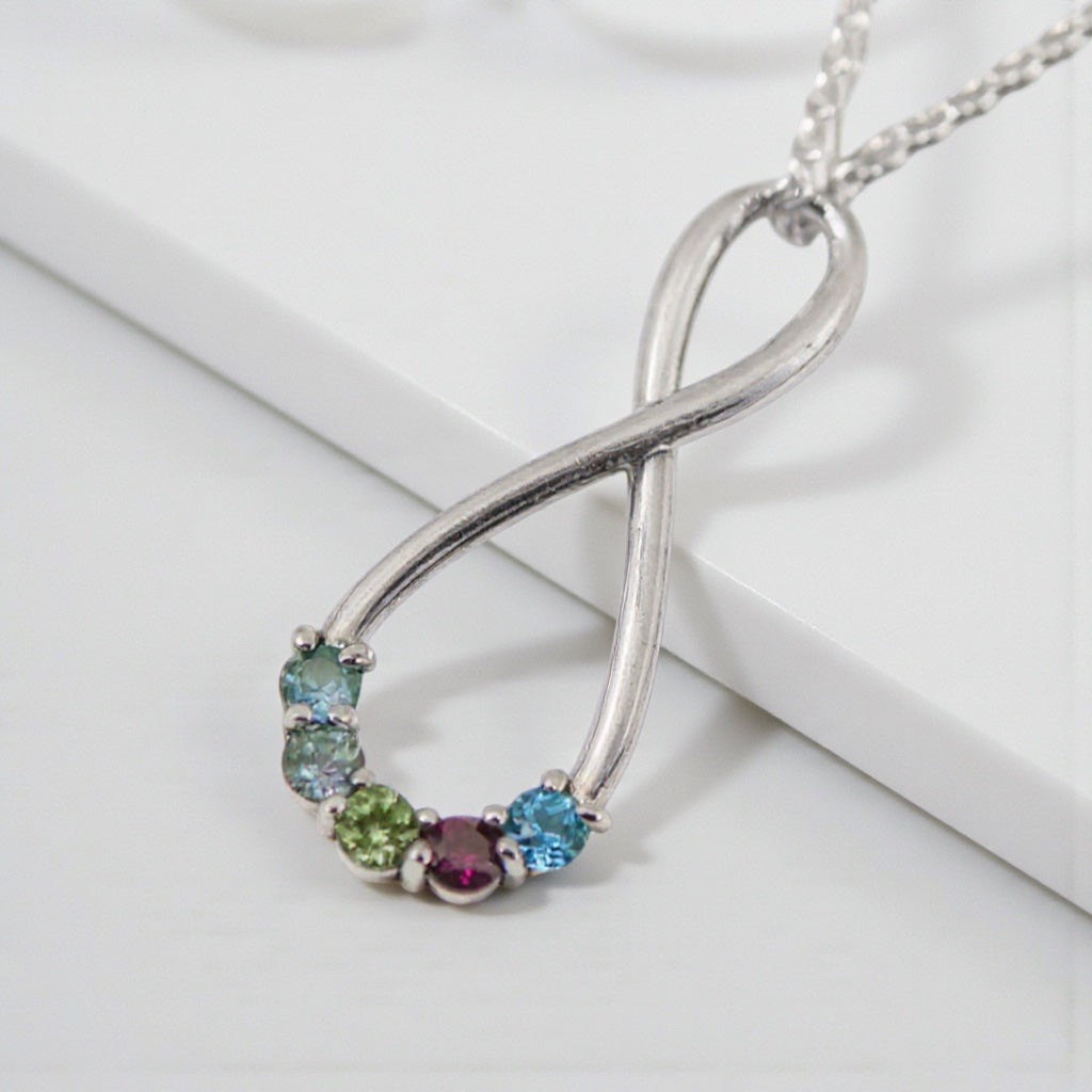 Vertical Infinity Mother's Family Birthstone Pendant or Necklace- Sparkle & Jade-SparkleAndJade.com 
