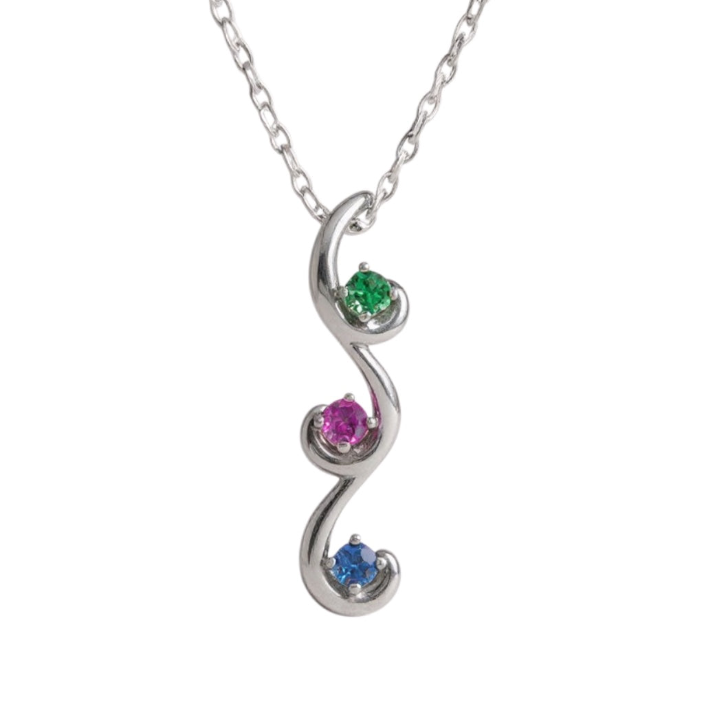 Vertical Swirl Mother's Family Birthstone Pendant or Necklace- Sparkle & Jade-SparkleAndJade.com 