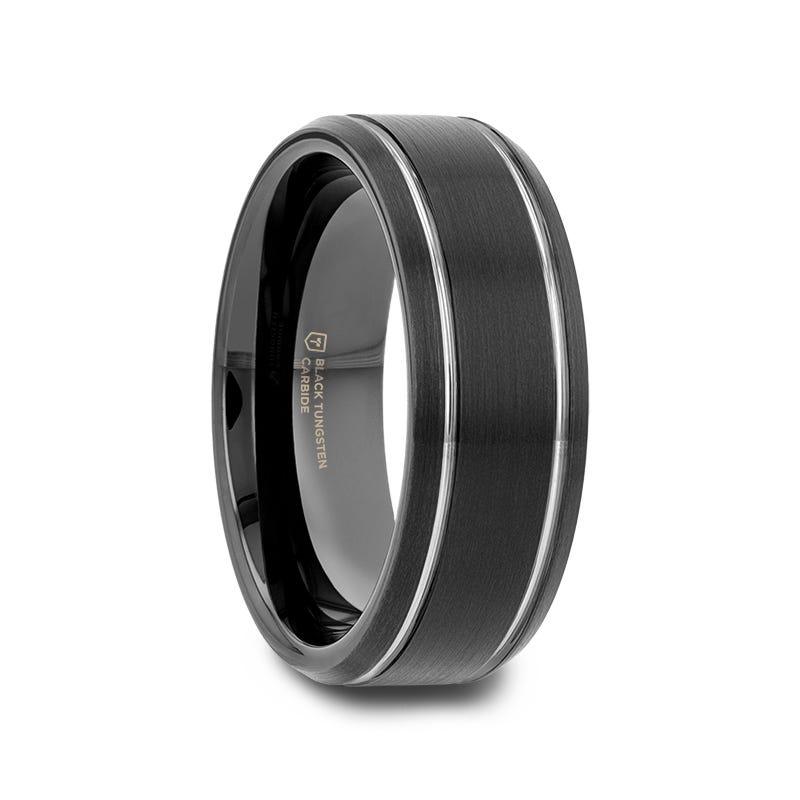 Thorsten NOCTURNE Black Beveled Tungsten Carbide Band with Polished Grooves and Brushed Finish - 6mm or 8mm- Sparkle & Jade-SparkleAndJade.com W334-BBPG-8mm-5