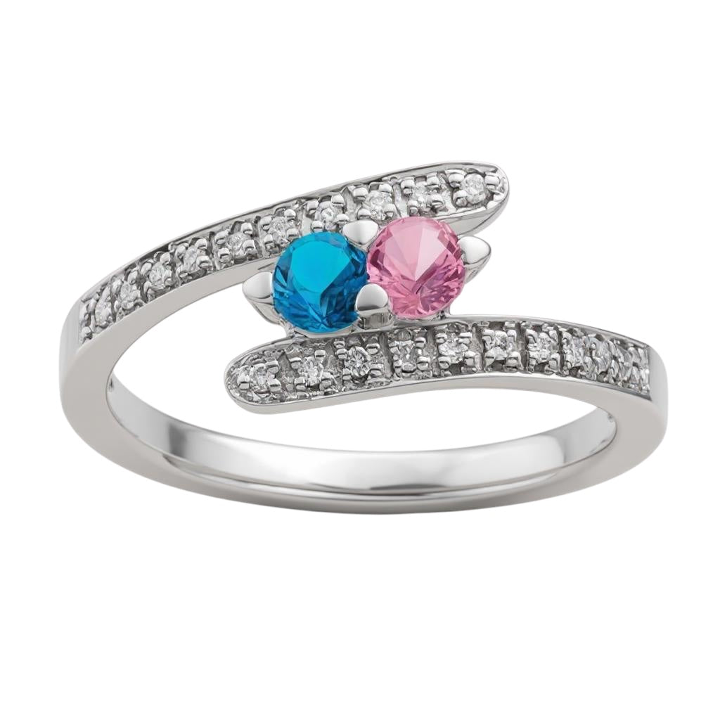 14k White Gold Genuine Diamond ByPass Mother's Family Birthstone Ring- Sparkle & Jade-SparkleAndJade.com 