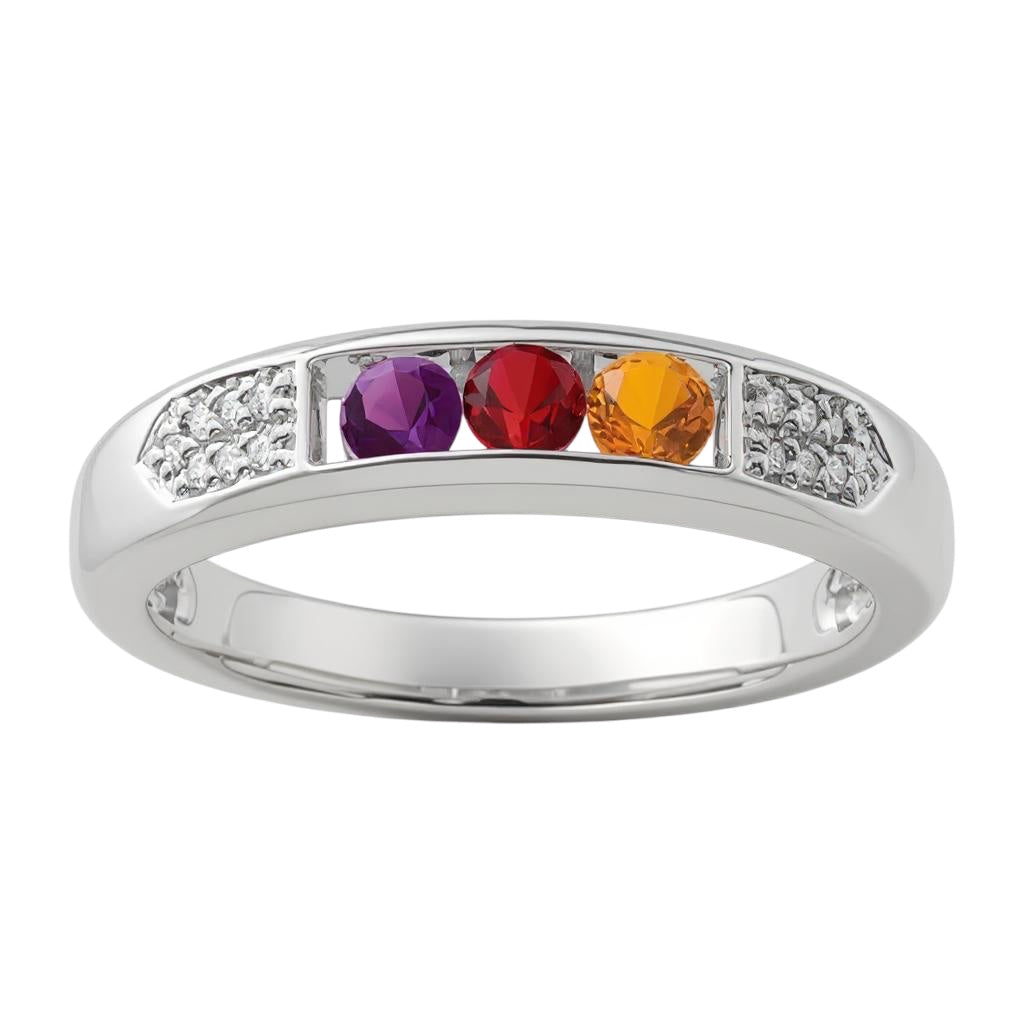 14k Gold Genuine Diamond Channel Set Mother's Family Birthstone Ring- Sparkle & Jade-SparkleAndJade.com 