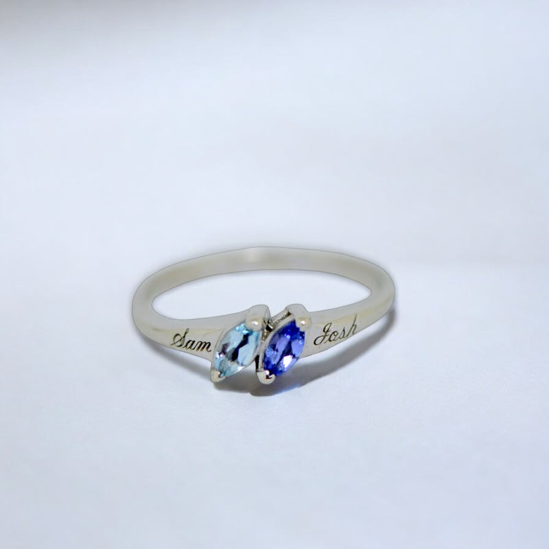 2 Stone Marquise Couple or Mother's Birthstone Ring- Sparkle & Jade-SparkleAndJade.com 